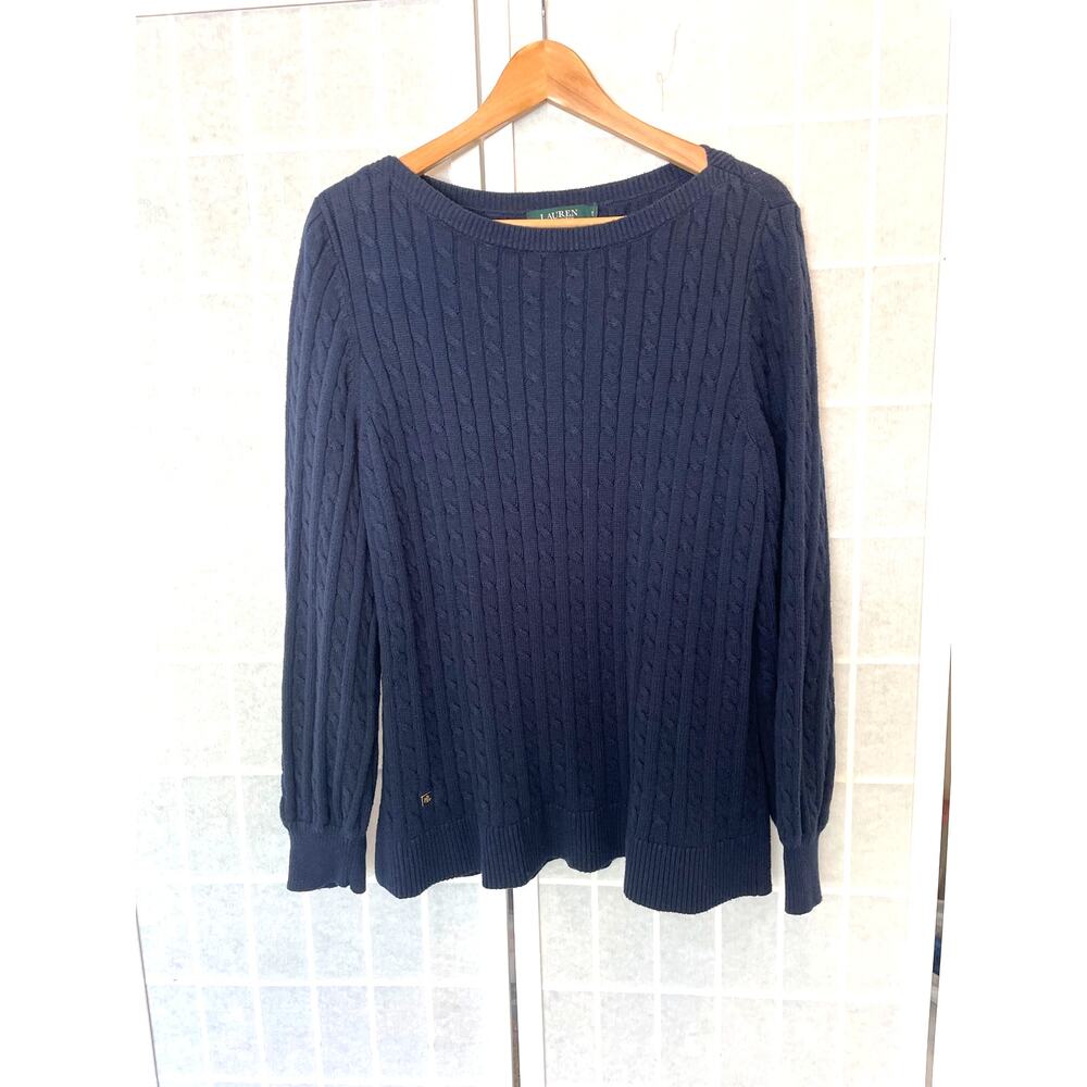 LRL Ralph Lauren Cable Knit Sweater XXL Navy Blue Preppy Coastal Classic Cotton